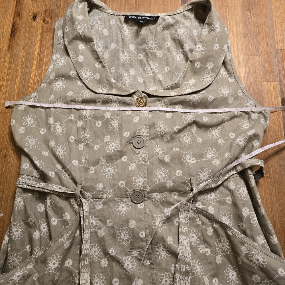 Mlle Gabrielle Floral Cotton Midi Dress Sage Green Large Cottagecore Button Up - Picture 8 of 16
